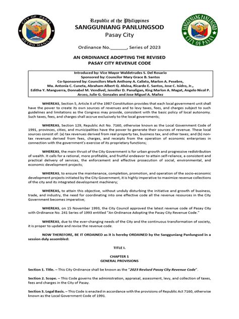 AN ORDINANCE ADOPTING THE REVISED PASAY CITY REVENUE CODE.